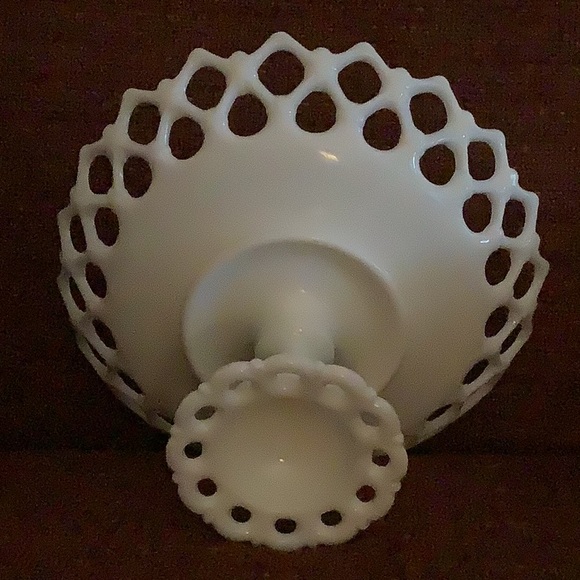 Vintage Westmoreland Milk Glass Compote Bowl Footed Pedestal Open Lace China - Picture 2 of 5